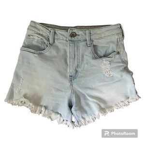 High waisted acid washed denim shorts